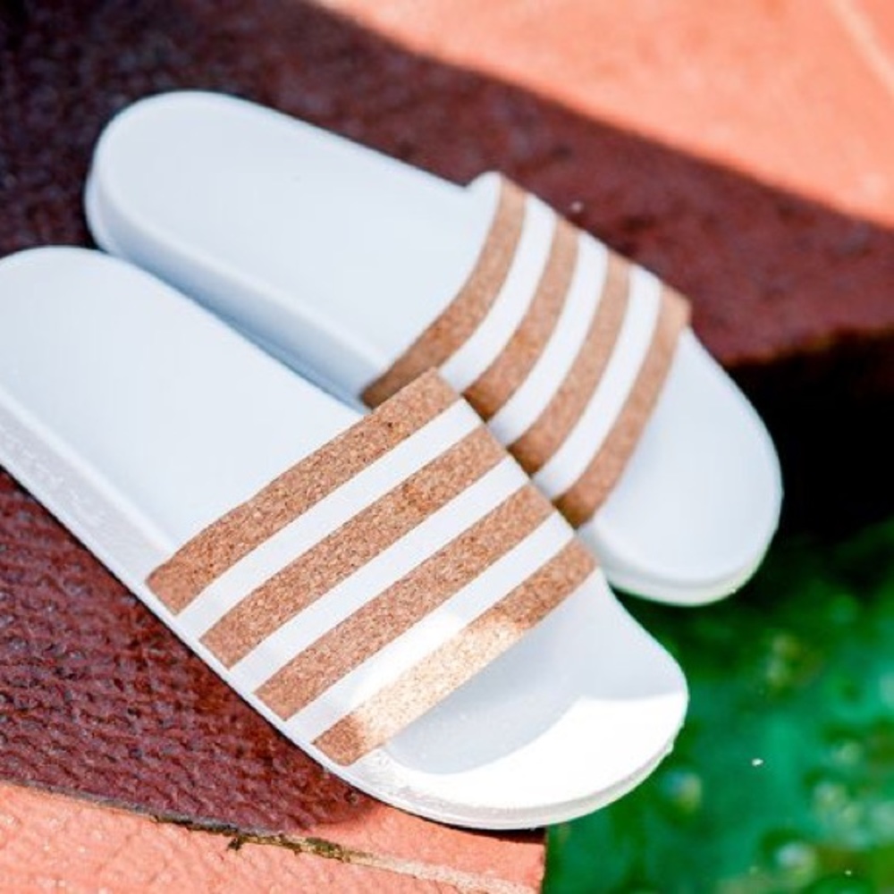 Adidas white cork slides size 5